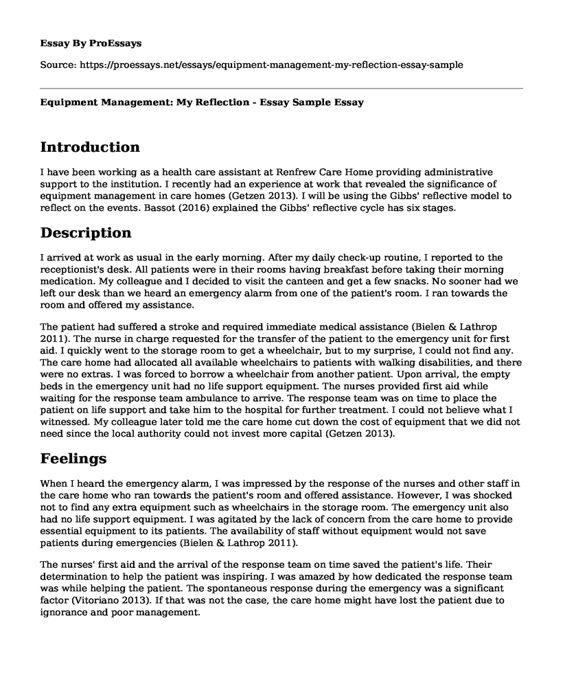 Equipment Management: My Reflection - Essay Sample