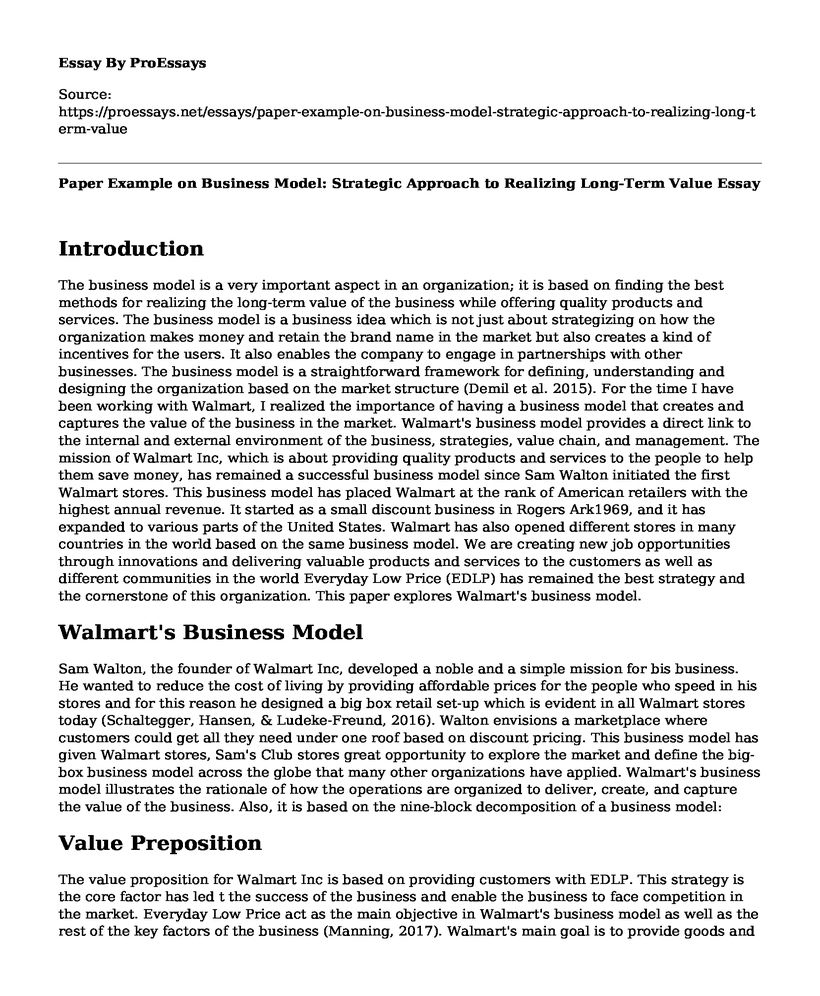 Paper Example on Business Model: Strategic Approach to Realizing Long-Term Value