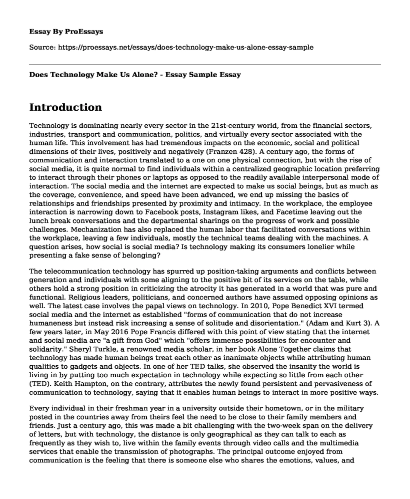 Does Technology Make Us Alone? - Essay Sample