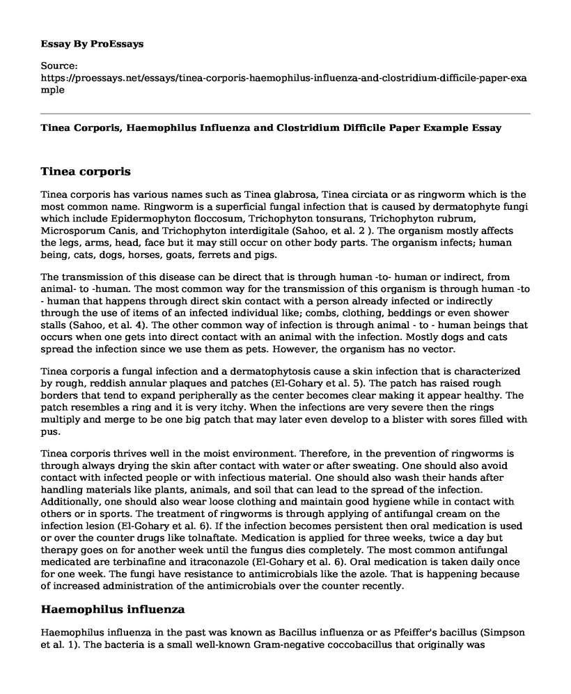 Tinea Corporis, Haemophilus Influenza and Clostridium Difficile Paper Example