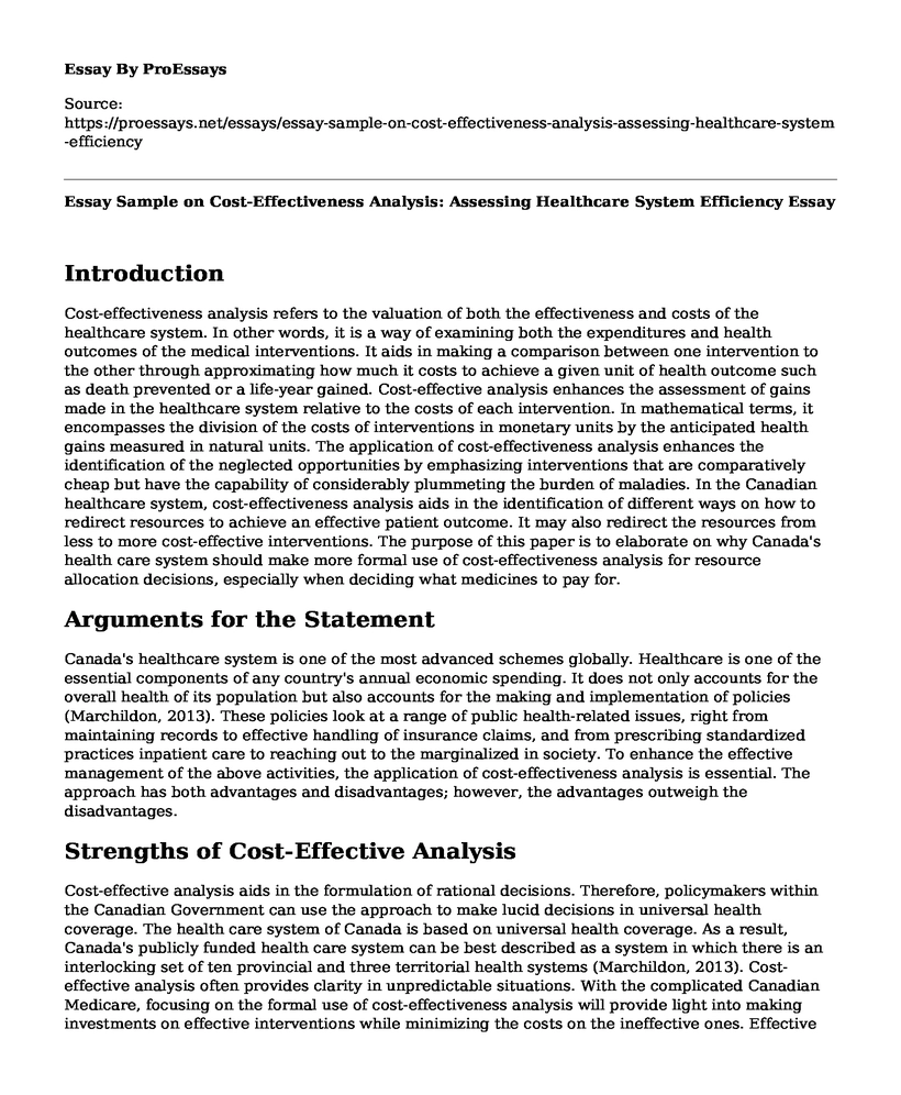 Essay Sample on Cost-Effectiveness Analysis: Assessing Healthcare System Efficiency