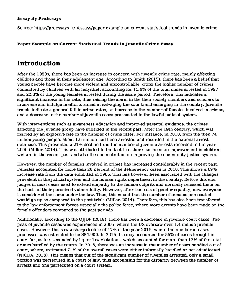Paper Example on Current Statistical Trends in Juvenile Crime