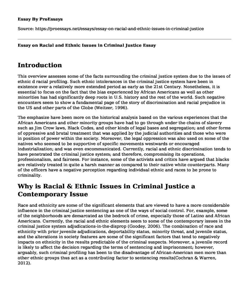 Essay on Racial and Ethnic Issues in Criminal Justice
