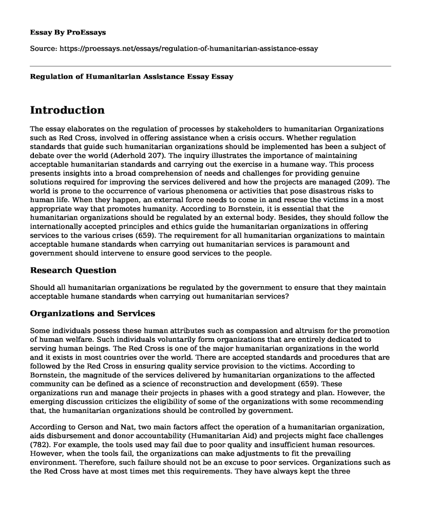 Regulation of Humanitarian Assistance Essay