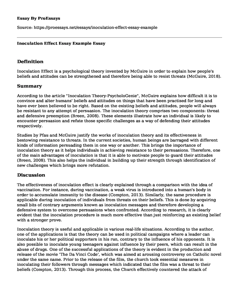 Inoculation Effect Essay Example