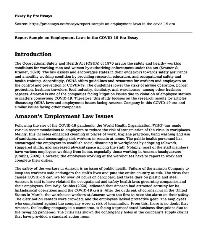 Report Sample on Employment Laws in the COVID-19 Era