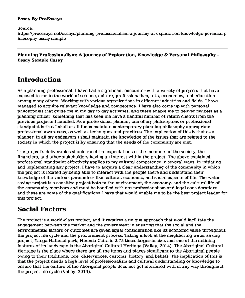 Planning Professionalism: A Journey of Exploration, Knowledge & Personal Philosophy - Essay Sample