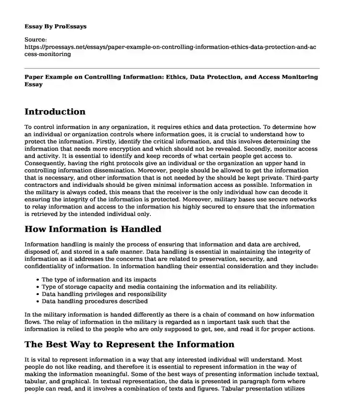 Paper Example on Controlling Information: Ethics, Data Protection, and Access Monitoring