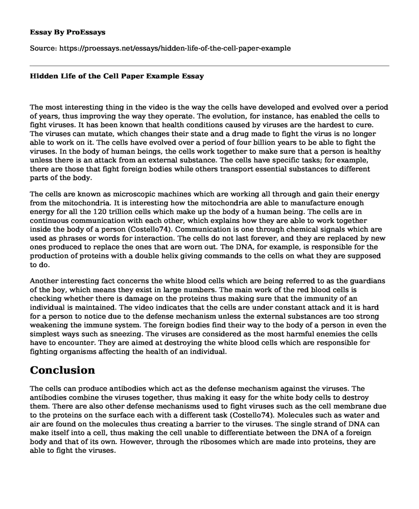 Hidden Life of the Cell Paper Example