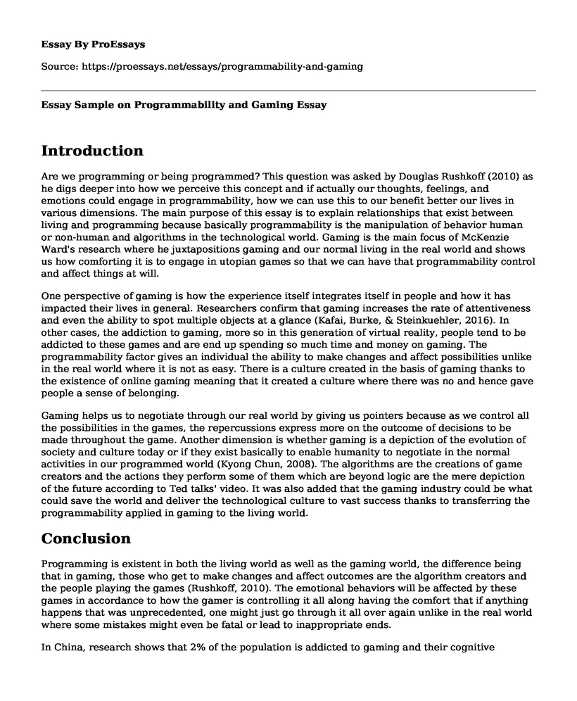 Essay Sample on Programmability and Gaming