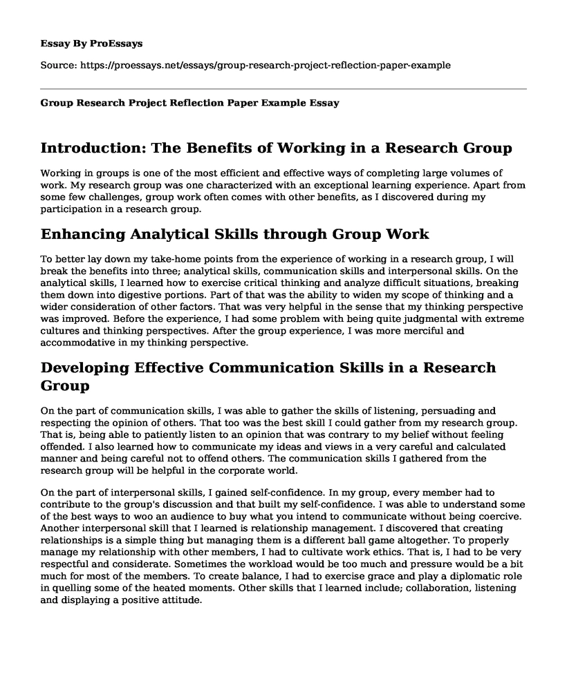  Group Research Project Reflection Paper Example Free Essay Term 