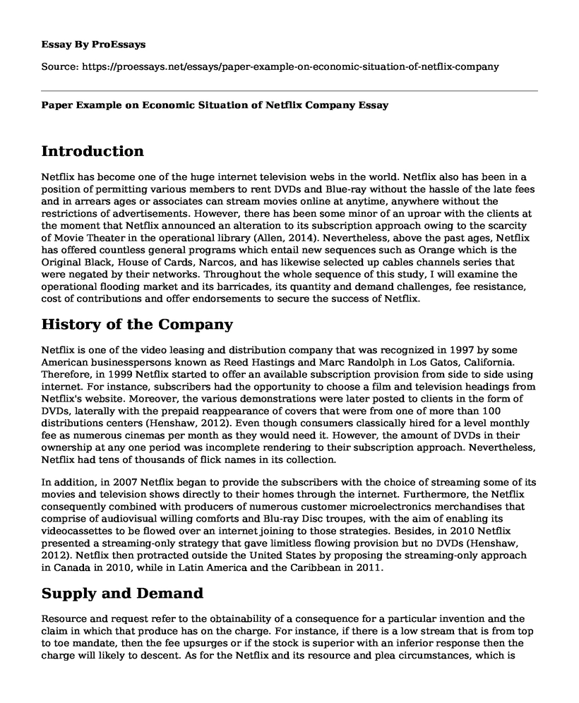 Paper Example on Economic Situation of Netflix Company