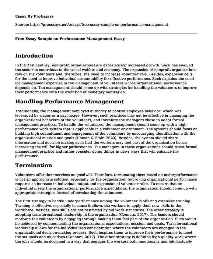 Free Essay Sample on Performance Management