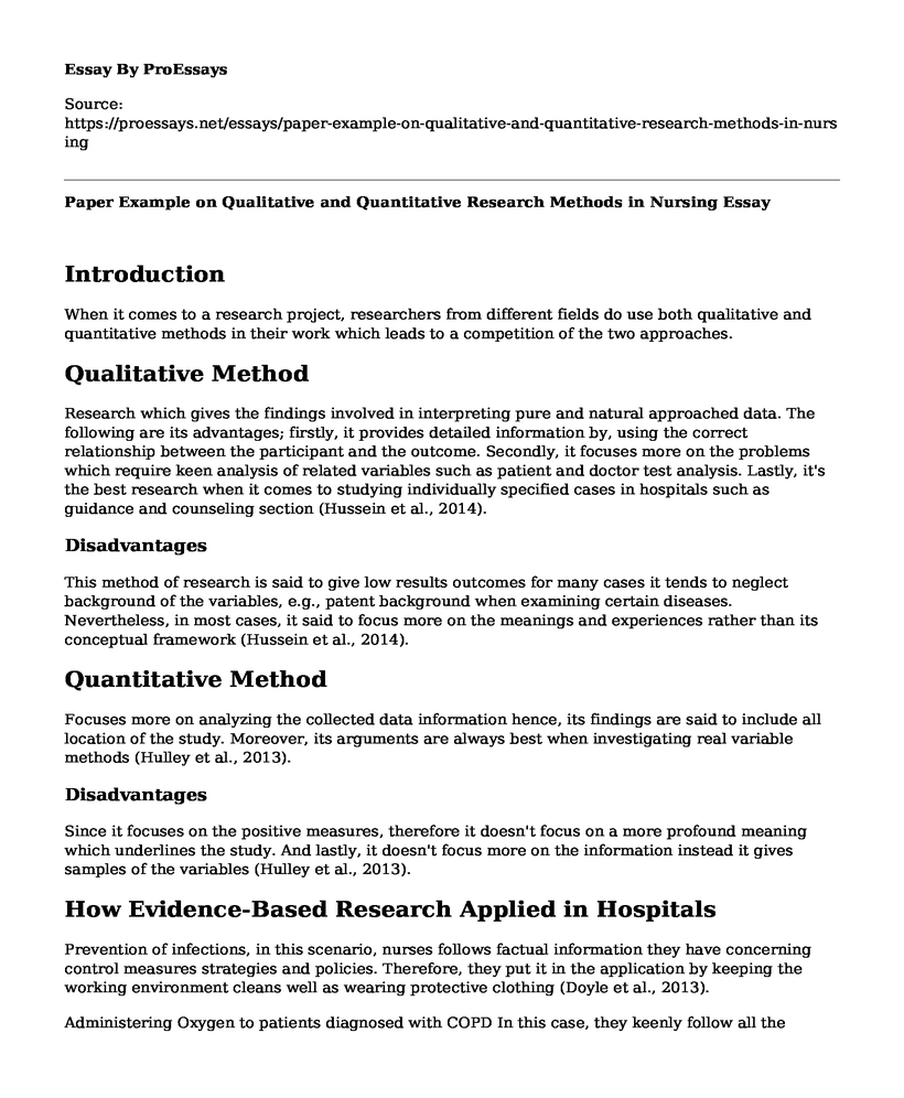 Paper Example on Qualitative and Quantitative Research Methods in Nursing