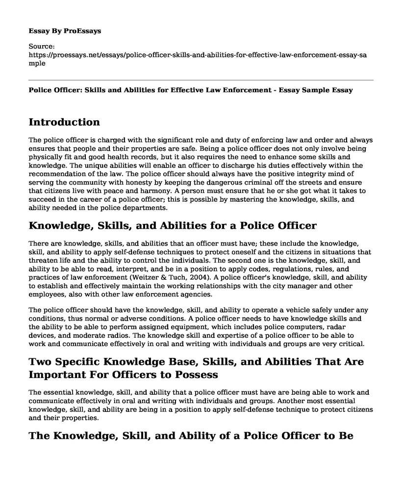 Police Officer: Skills and Abilities for Effective Law Enforcement - Essay Sample