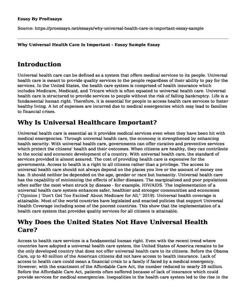 Why Universal Health Care Is Important - Essay Sample