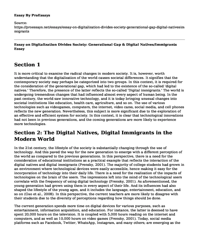 Essay on Digitalization Divides Society: Generational Gap & Digital Natives/Immigrants