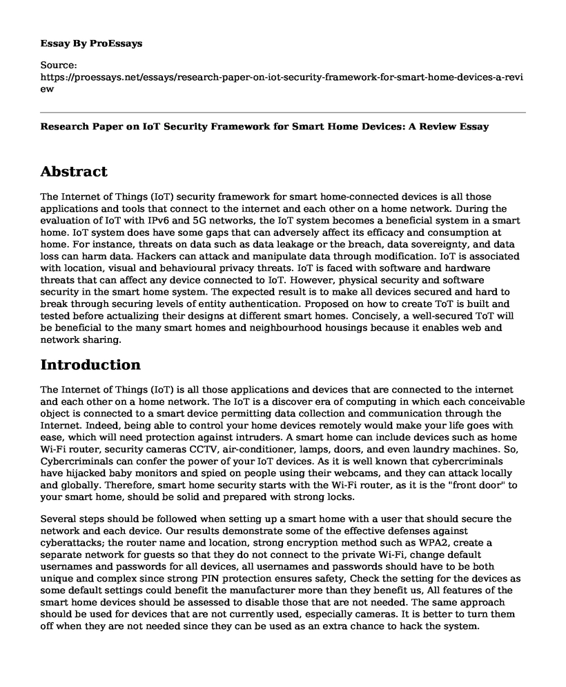 Research Paper on IoT Security Framework for Smart Home Devices: A Review