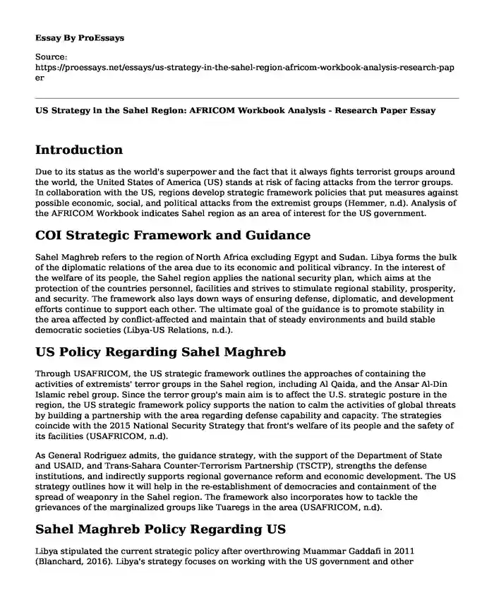 US Strategy in the Sahel Region: AFRICOM Workbook Analysis - Research Paper