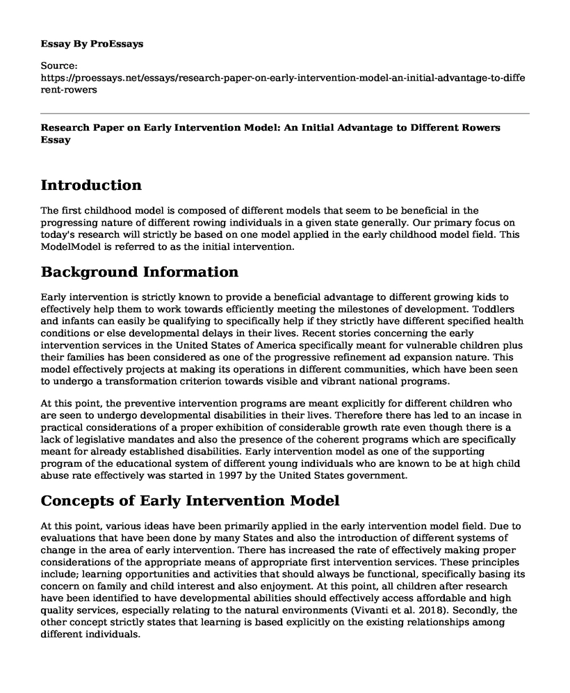 Research Paper on Early Intervention Model: An Initial Advantage to Different Rowers