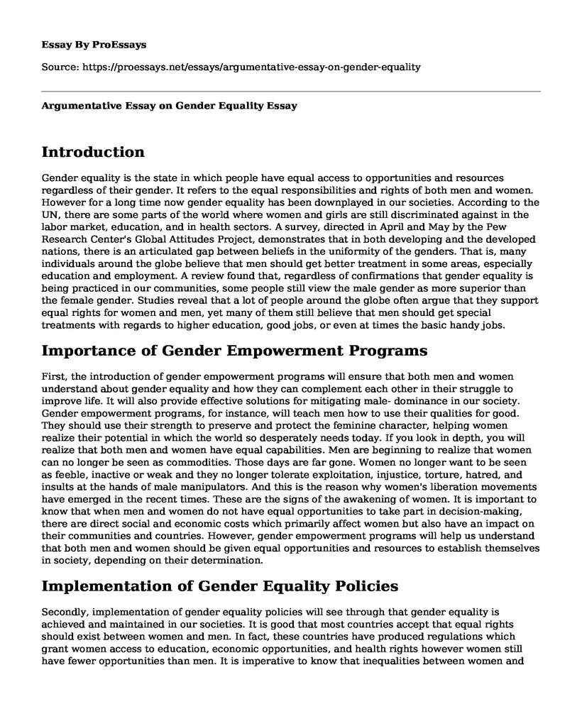 gender equality argumentative essay topics