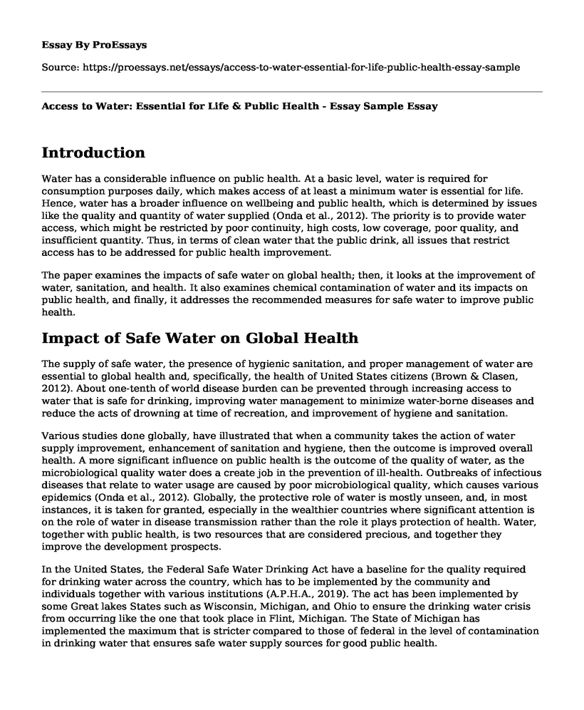 Access to Water: Essential for Life & Public Health - Essay Sample