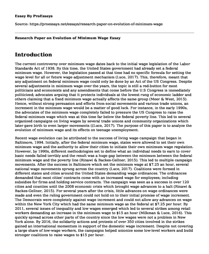 Research Paper on Evolution of Minimum Wage