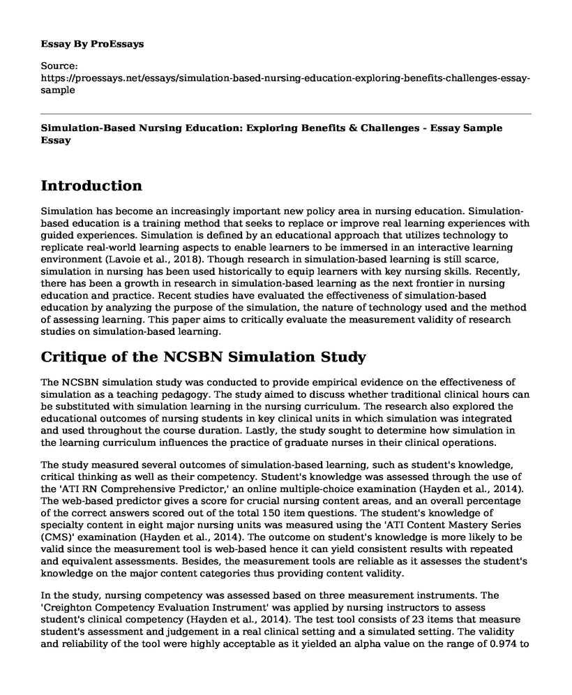 Simulation-Based Nursing Education: Exploring Benefits & Challenges - Essay Sample