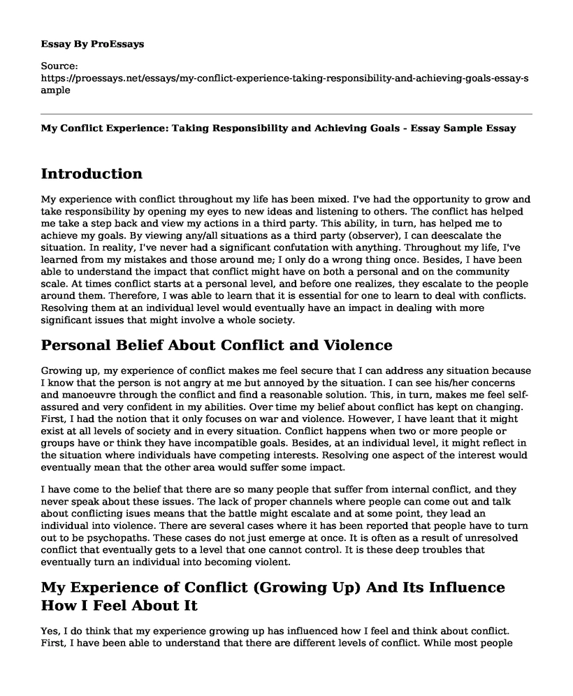 My Conflict Experience: Taking Responsibility and Achieving Goals - Essay Sample
