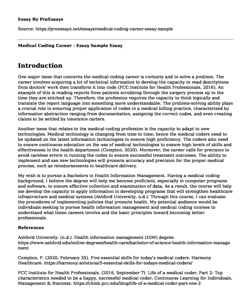 Medical Coding Career - Essay Sample