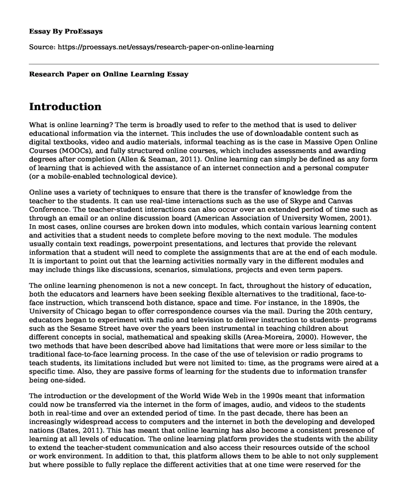 Research Paper on Online Learning