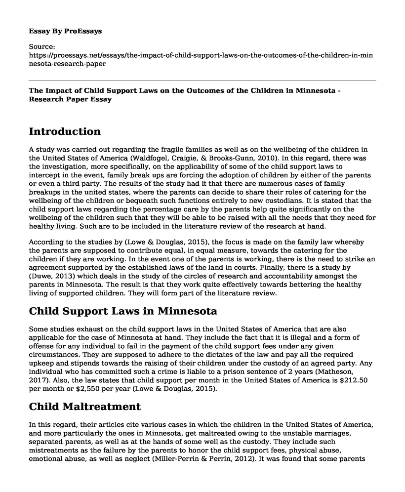 The Impact of Child Support Laws on the Outcomes of the Children in Minnesota - Research Paper