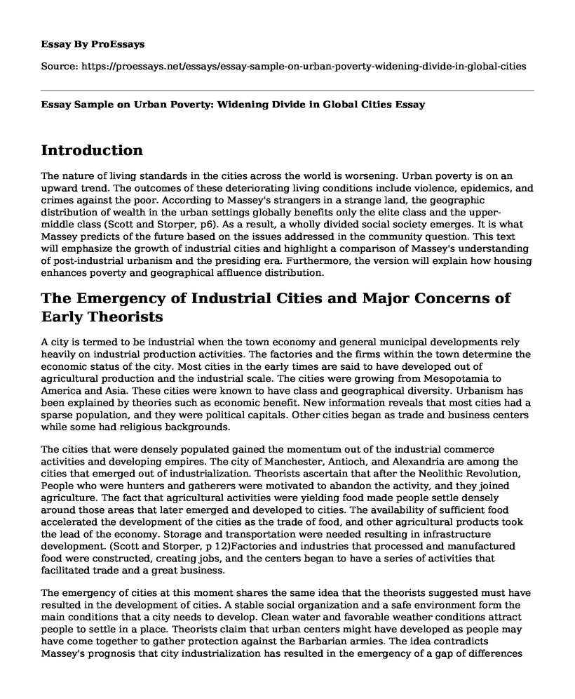 Essay Sample on Urban Poverty: Widening Divide in Global Cities