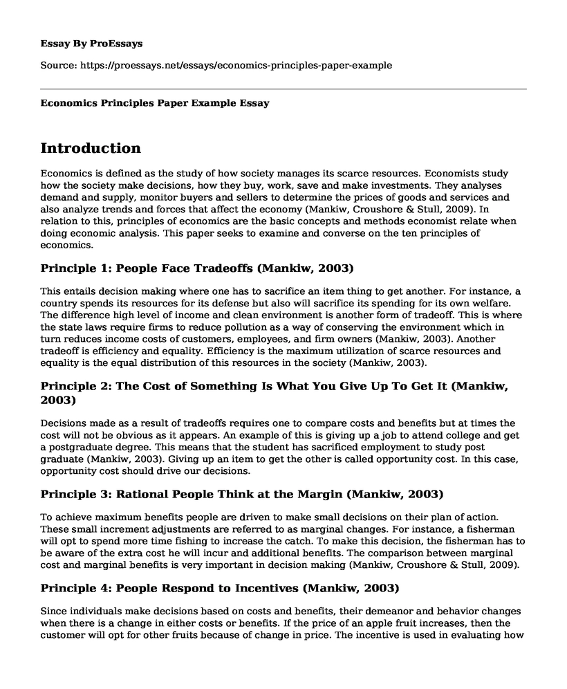 Economics Principles Paper Example