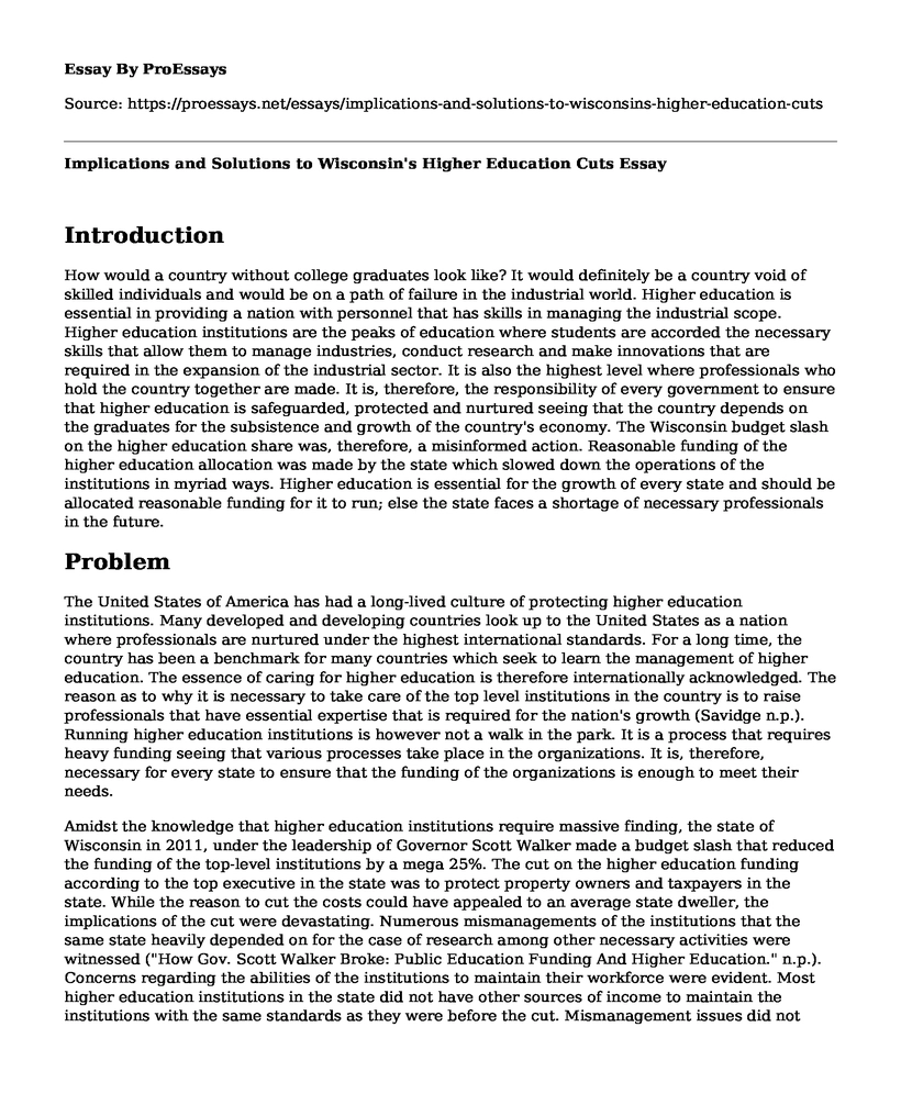 Implications and Solutions to Wisconsin's Higher Education Cuts