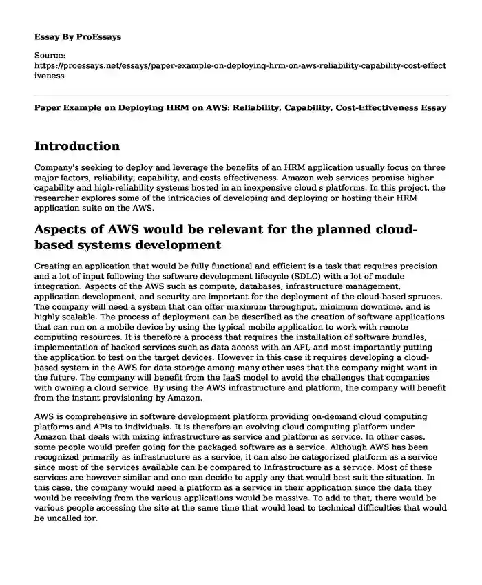 Paper Example on Deploying HRM on AWS: Reliability, Capability, Cost-Effectiveness