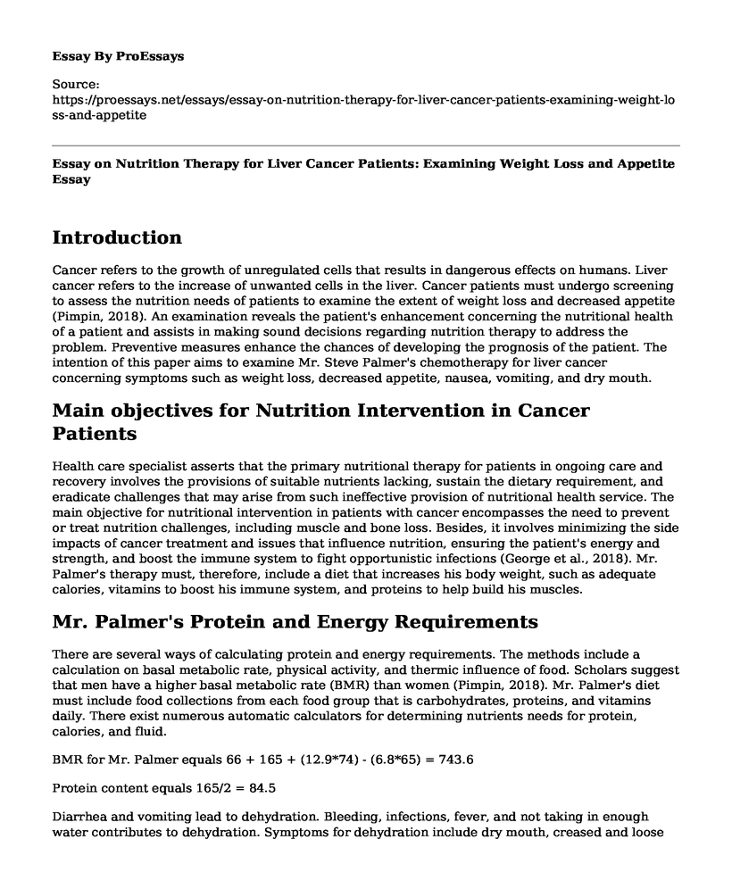 Essay on Nutrition Therapy for Liver Cancer Patients: Examining Weight Loss and Appetite