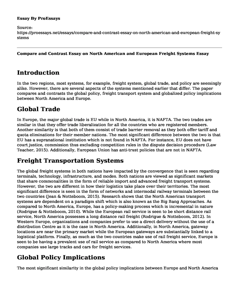 Compare and Contrast Essay on North American and European Freight Systems