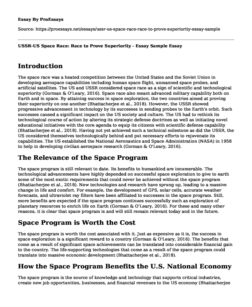 USSR-US Space Race: Race to Prove Superiority - Essay Sample