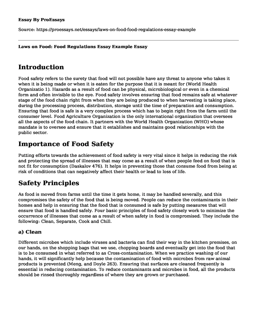 Laws on Food: Food Regulations Essay Example