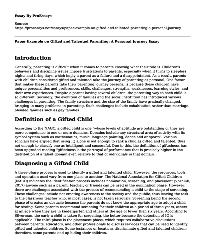 Paper Example on Gifted and Talented Parenting: A Personal Journey
