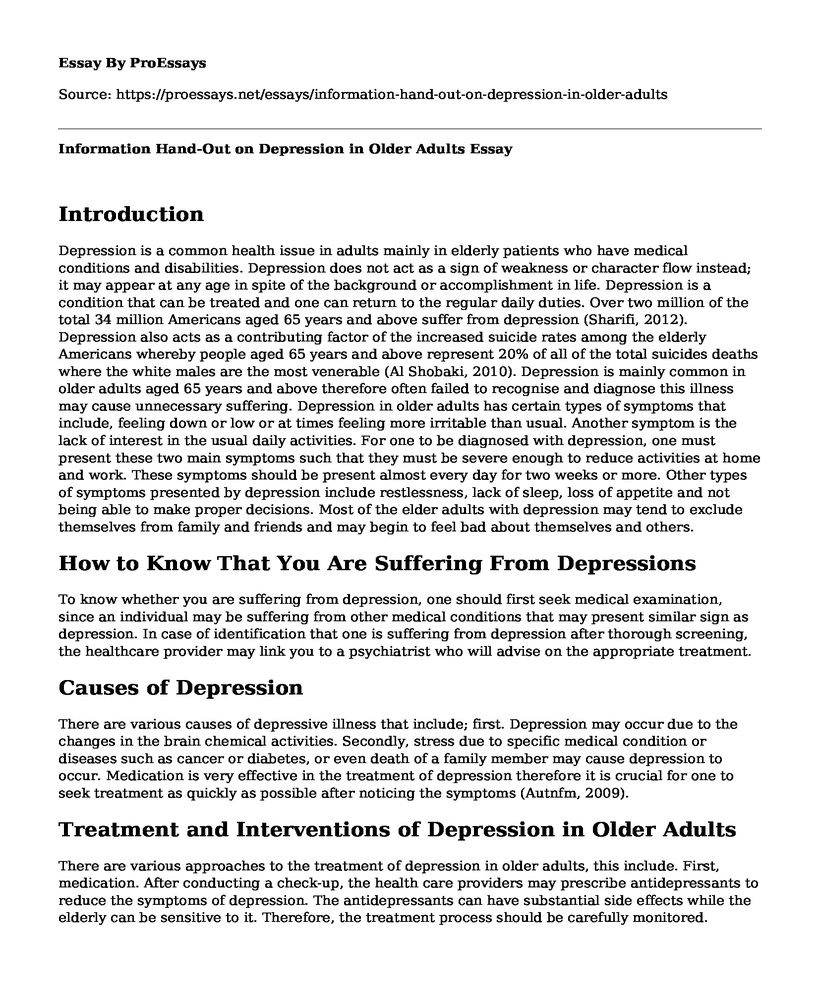 Information Hand-Out on Depression in Older Adults