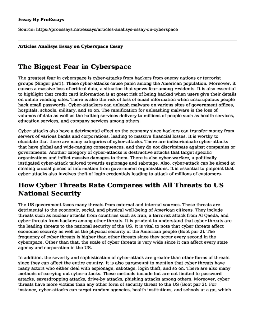 Articles Analisys Essay on Cyberspace