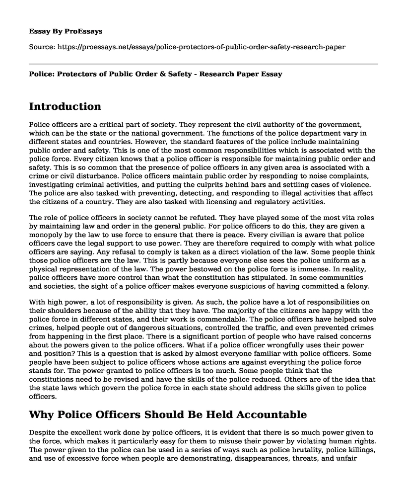 Police: Protectors of Public Order & Safety - Research Paper