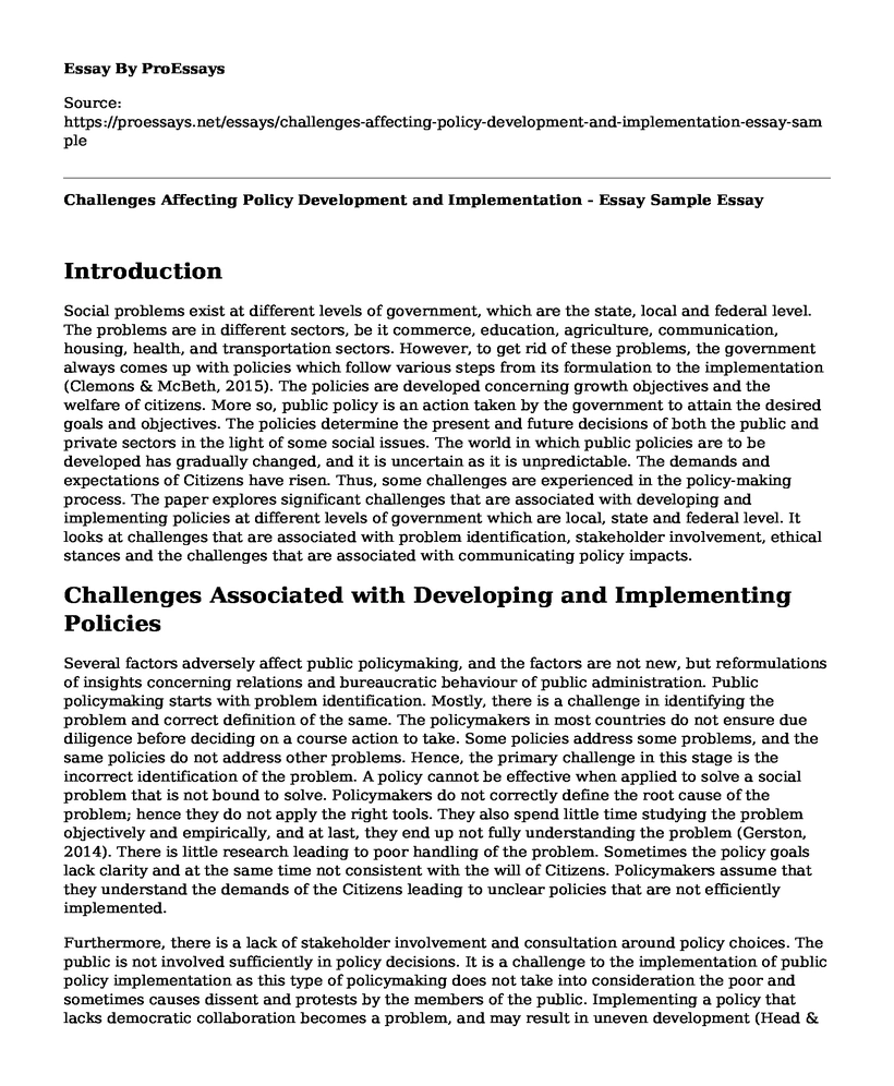 Challenges Affecting Policy Development and Implementation - Essay Sample