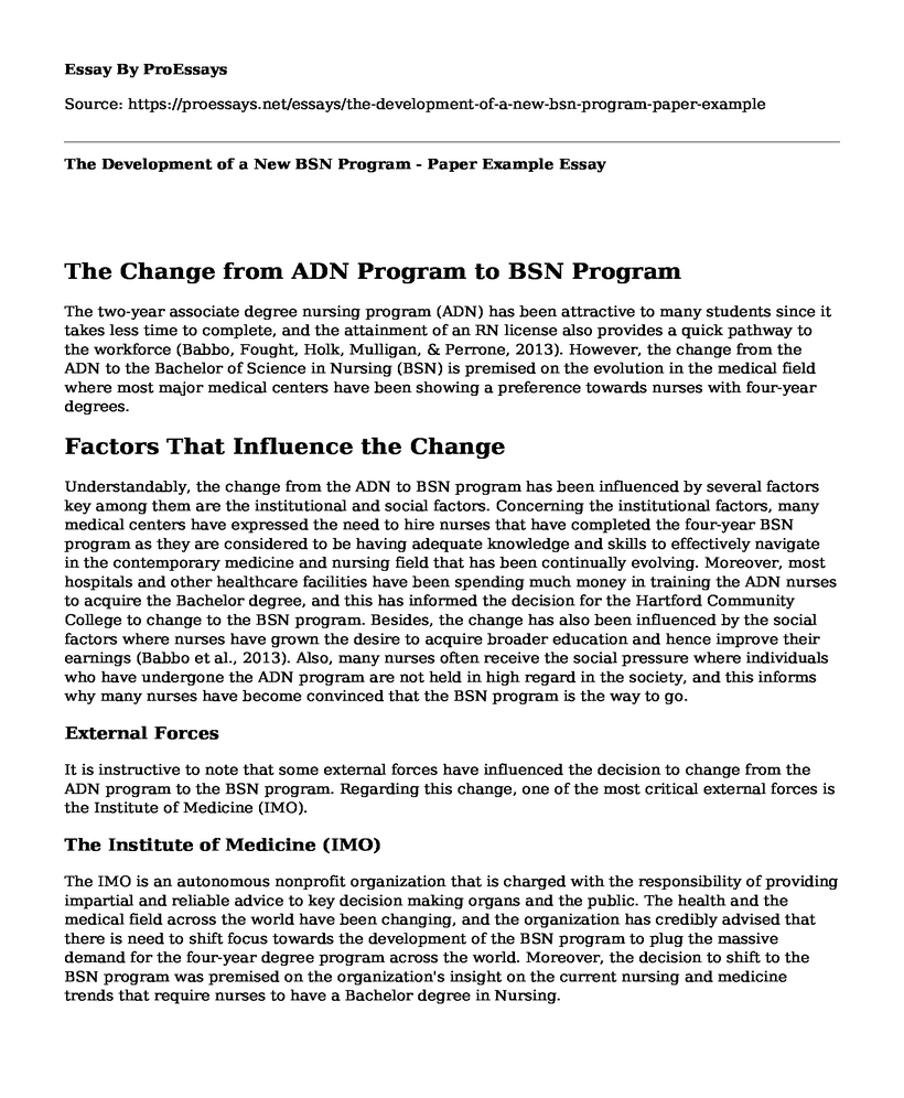 The Development of a New BSN Program - Paper Example