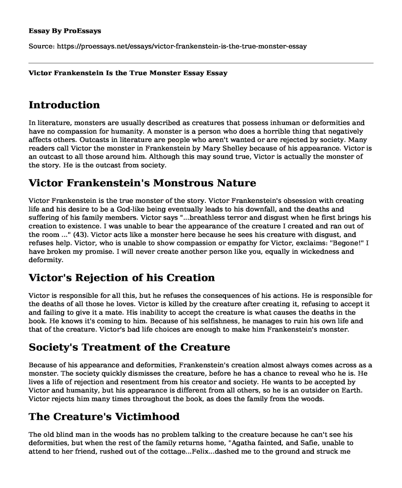 Victor Frankenstein Is the True Monster Essay