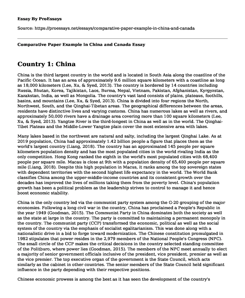 Comparative Paper Example in China and Canada