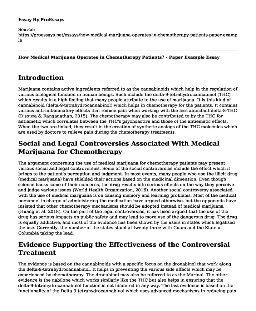 How Medical Marijuana Operates in Chemotherapy Patients? - Paper Example