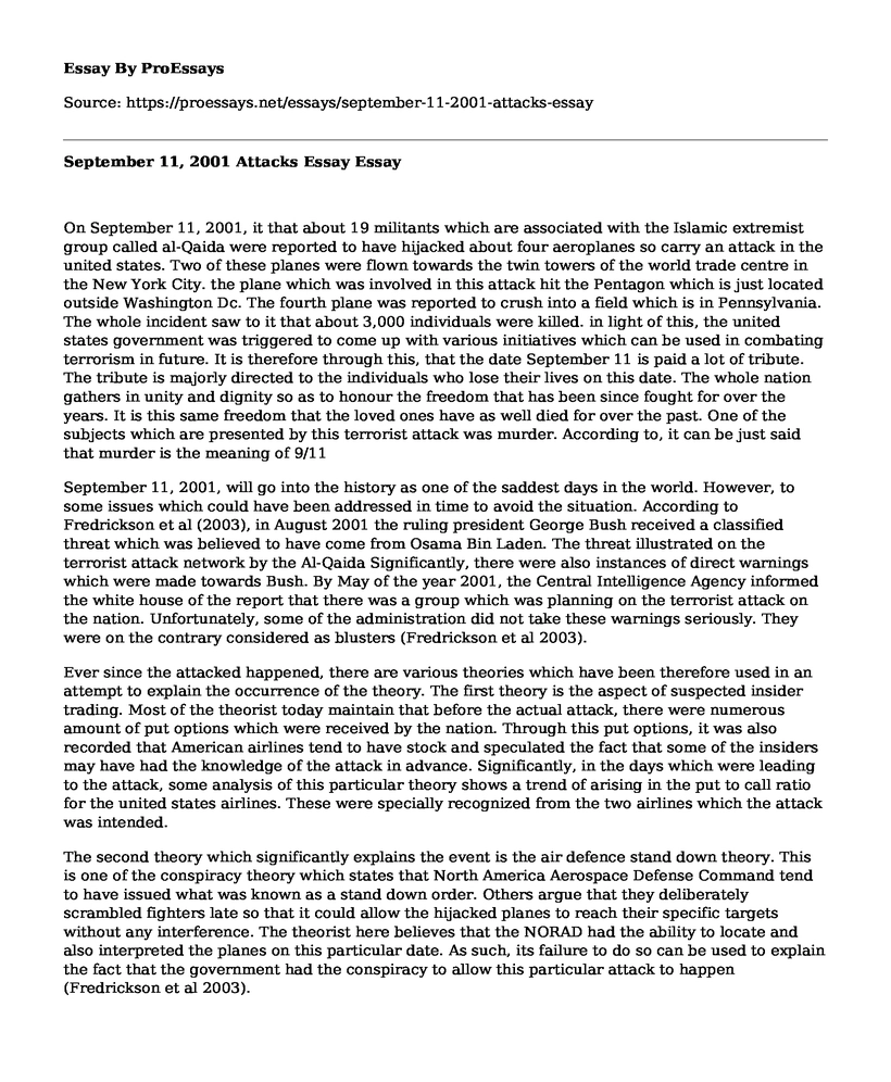 September 11, 2001 Attacks Essay